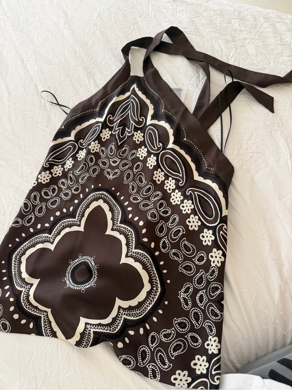 Nili Lotan Brown and Ivory Bandana Halter Top